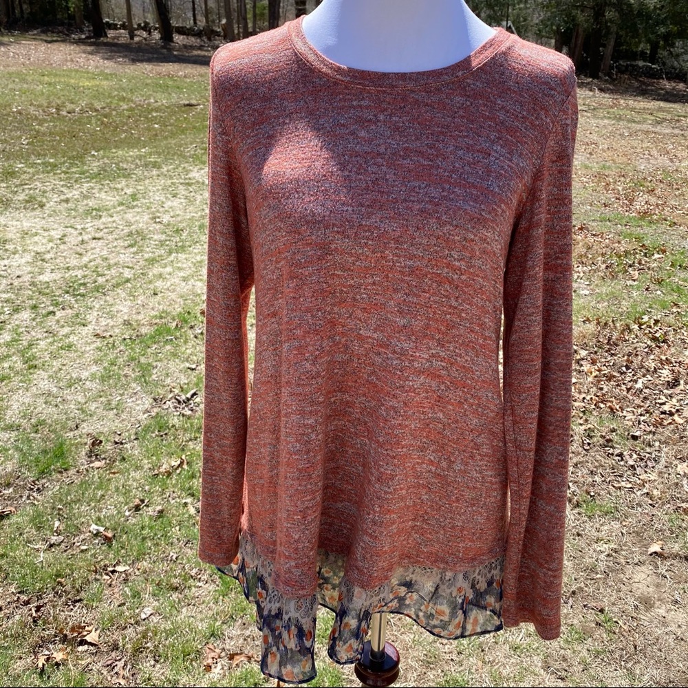 LOGO LORI GOLDSTEIN TOP TUNIC ORANGE CREWNECK Size S